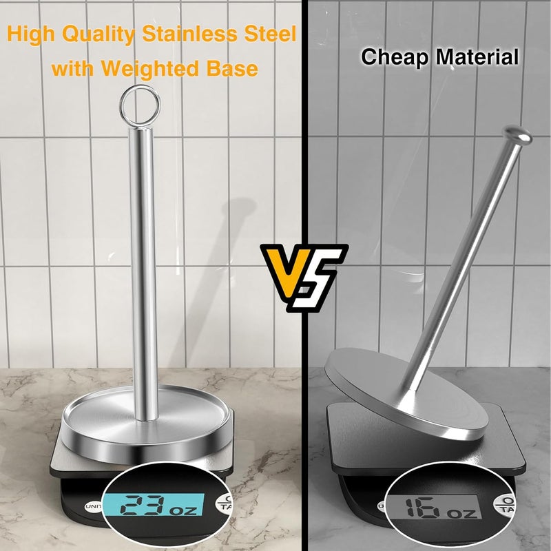 PAROTO Paper Towel Holder Countertop, Stainless Steel, Weighted Base, Paper Towel Stand Holder for Kitchen Bathroom Farmhouse Essentials Decor Accessories, Silver - Image 3